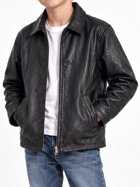 WILSONS Black Leather Full Zip Moto Jacket Boys Medium